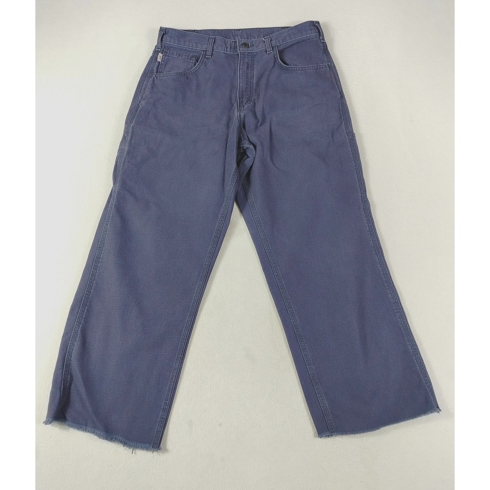 Carhartt FR Pants Mens 33x30 Blue Canvas Carpenter Relaxed Fit‎ Workwear FRB159